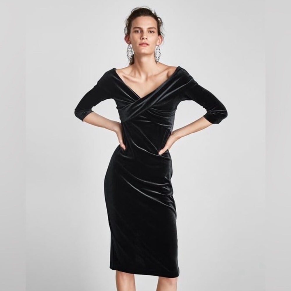 ZARA velvet off the shoulder midi dress